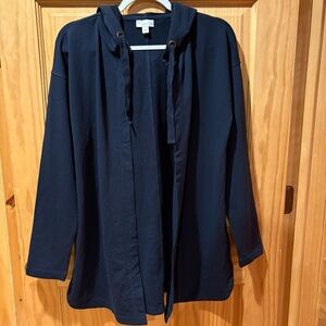 J. Jill Relaxed Fit Elevate Terry Hooded Jacket Women Size S Navy Blue